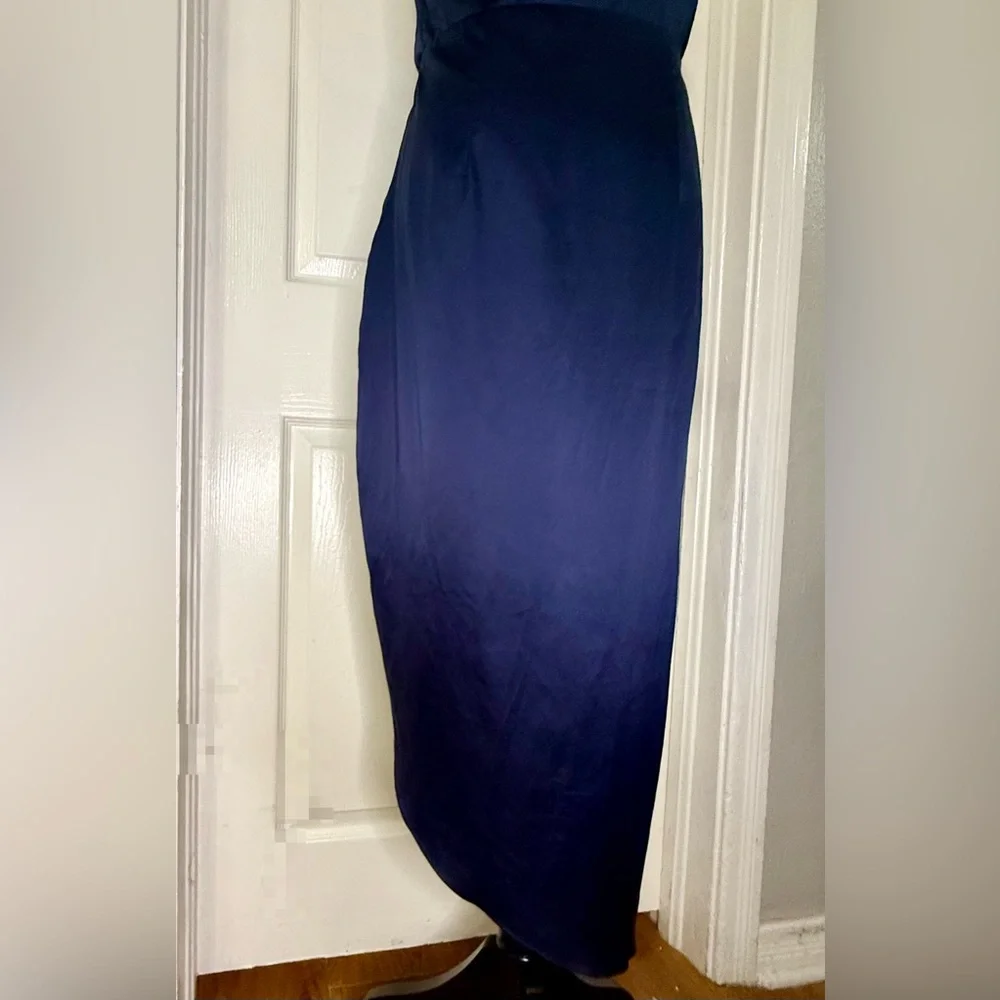 Lulu's‎ Midnight Blue One-Shoulder Cocktail Dress Silky Prom - Picture 8 of 10